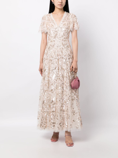 Shop Needle & Thread Trailing Sequin-embellished Gown In Pink