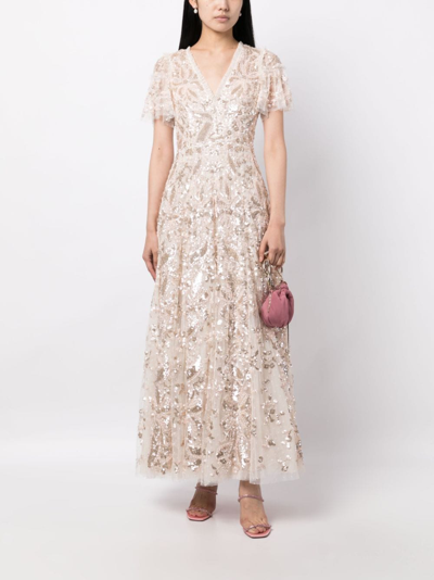 Needle & Thread Trailing Sequin-embellished Gown In Pink
