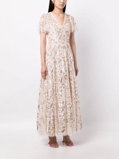 Needle & Thread Trailing Sequin-embellished Gown In Pink