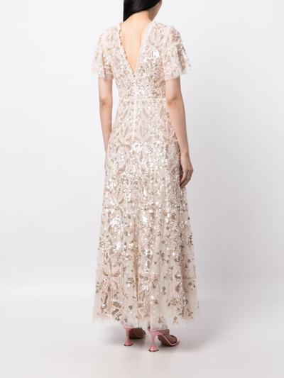 Needle & Thread Trailing Sequin-embellished Gown In Pink