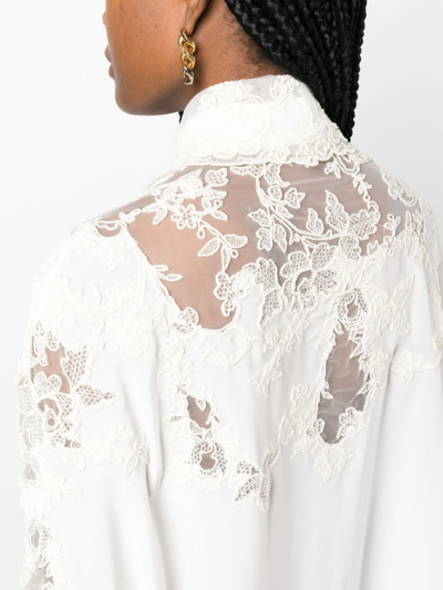 Shop Ermanno Scervino Lace-panelled Buttoned Silk Blouse In White