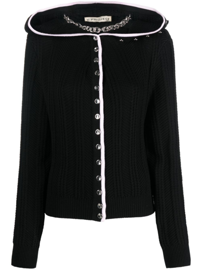Shop Y/project Evergreen Ruffled-neckline Wool Cardigan In Black