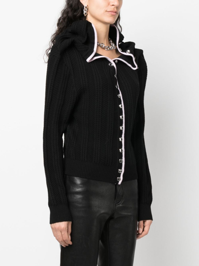 Shop Y/project Evergreen Ruffled-neckline Wool Cardigan In Black
