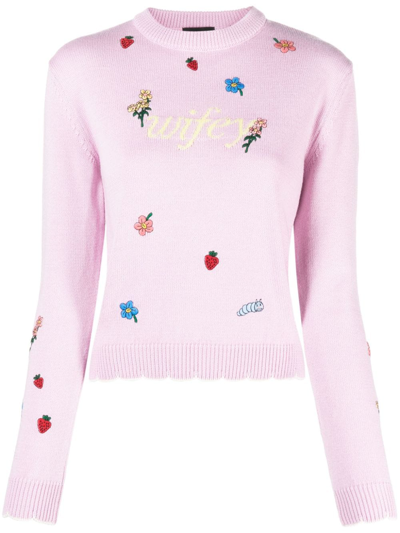 Shop Gcds Wifey Knitted Jumper In Pink