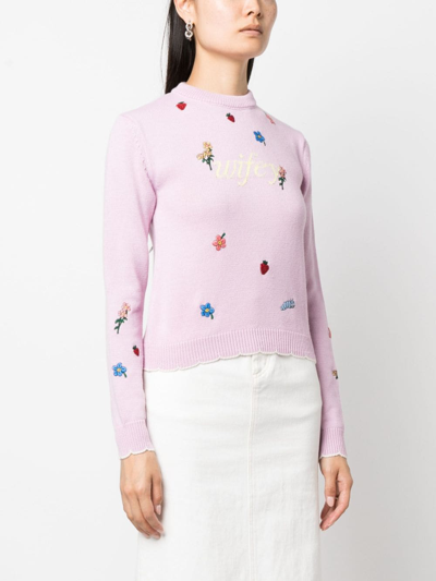 Shop Gcds Wifey Knitted Jumper In Pink