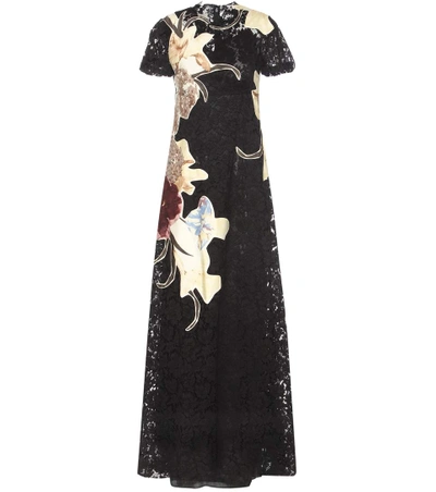 Valentino Lace Dress With Floral Appliqué In Black