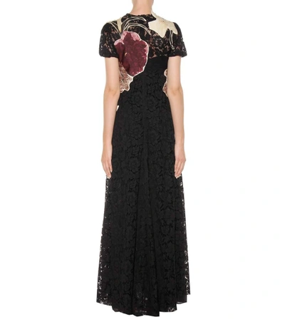 Shop Valentino Lace Dress With Floral Appliqué In Black