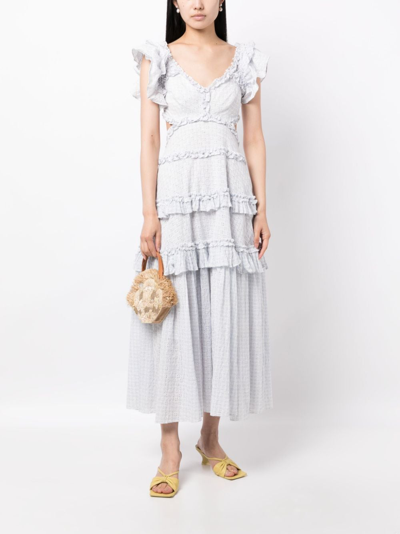 Needle & Thread Needle And Thread Womens Cornflower Blue Broderie-pattern Gingham-print Cotton-blend Mini Dress In Blue