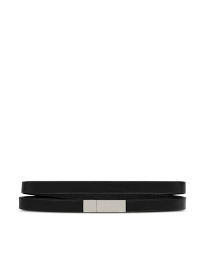 Shop Saint Laurent Double-wrap Logo-plaque Bracelet In Black