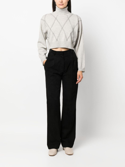 Brunello Cucinelli Bead-detailing Wool-blend Jumper In Grey