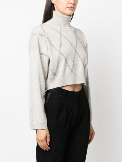 Brunello Cucinelli Bead-detailing Wool-blend Jumper In Grey