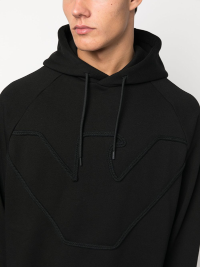Shop Emporio Armani Logo-embroidered Cotton Hoodie In Black