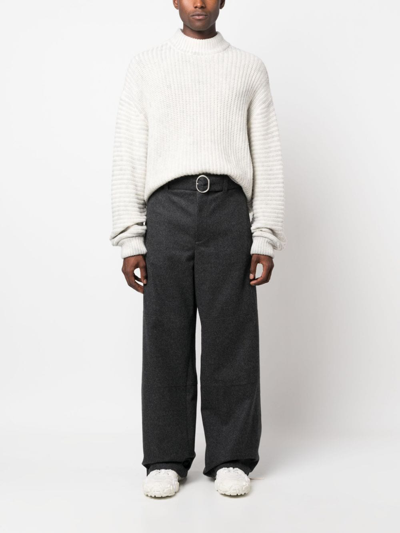 Shop Jil Sander Felted Wool Wide-leg Trousers In Grey
