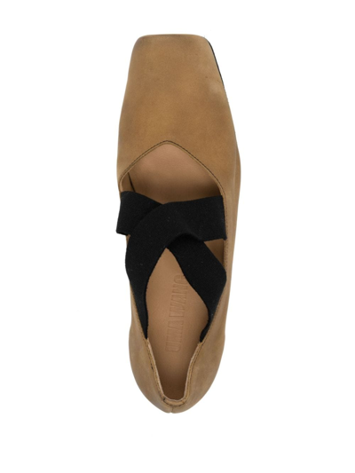 Uma Wang Ballet Flats Calfskin Suede Crisscross Straps In Brown