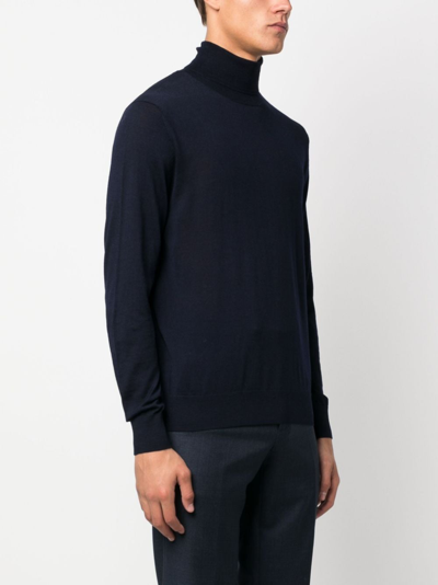 Shop Ballantyne Roll-neck Fine-knit Jumper In Blue