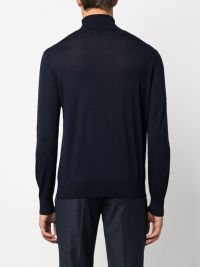 Shop Ballantyne Roll-neck Fine-knit Jumper In Blue