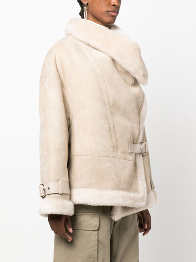 Shop Shoreditch Ski Club Darling Shearling-trim Suede Jacket In Neutrals