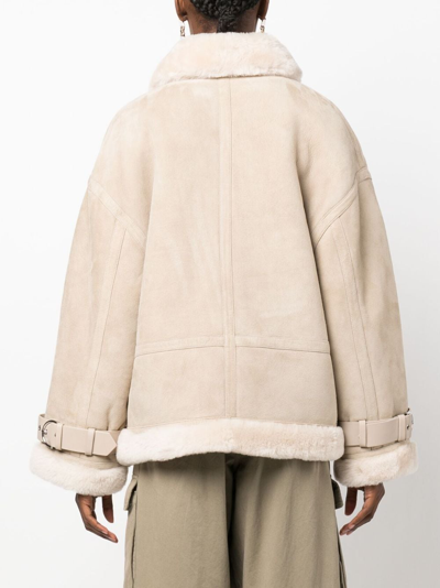 Shop Shoreditch Ski Club Darling Shearling-trim Suede Jacket In Neutrals