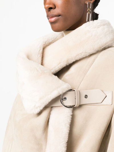 Shop Shoreditch Ski Club Darling Shearling-trim Suede Jacket In Neutrals