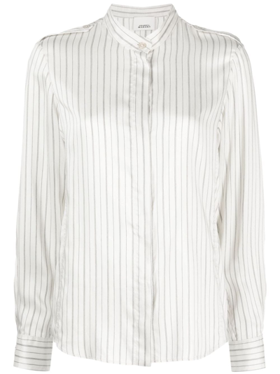 Shop Isabel Marant Striped Band-collar Shirt In Neutrals
