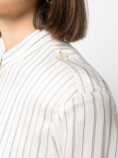 Shop Isabel Marant Striped Band-collar Shirt In Neutrals