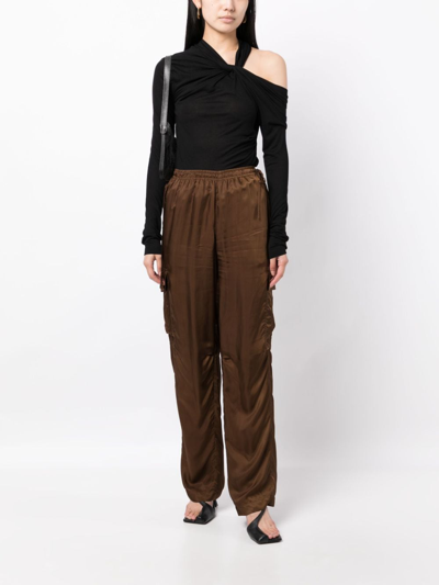 Helmut Lang Satin Pull-on Cargo Pants In Brown