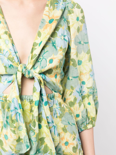 Shop Faithfull The Brand Cintare Floral-print Linen Minidress In Green