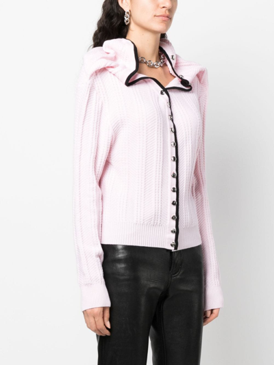 Shop Y/project Evergreen Ruffled-neckline Wool Cardigan In Pink