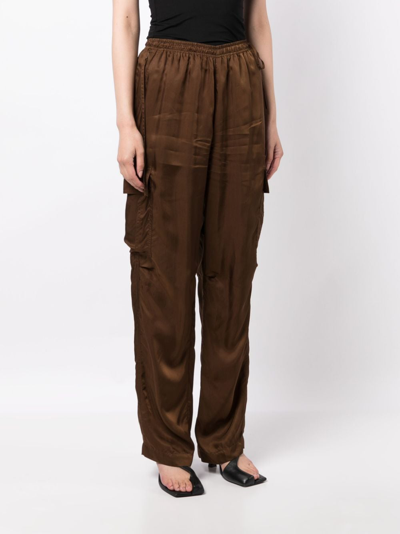 Helmut Lang Satin Pull-on Cargo Pants In Brown