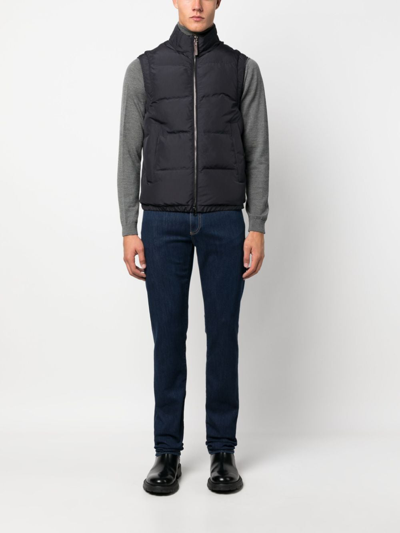 Shop Canali Zip-up Padded Gilet In Blue