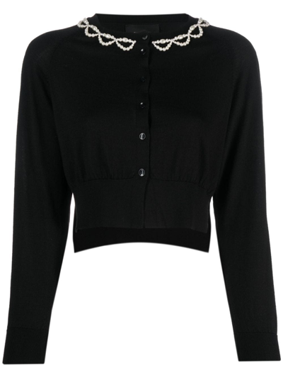 Shop Simone Rocha Pearl-embellished Button-up Cardigan In Black