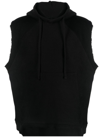 Shop Thom Krom Raw-cut Ribbed-knit Sleeveless Hoodie In Black