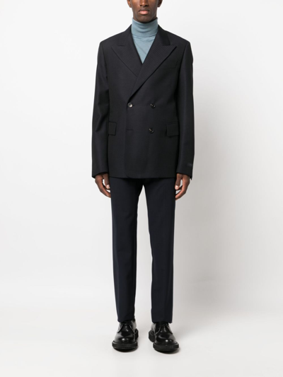 Shop Lanvin Checked Double-breasted Blazer In Blue