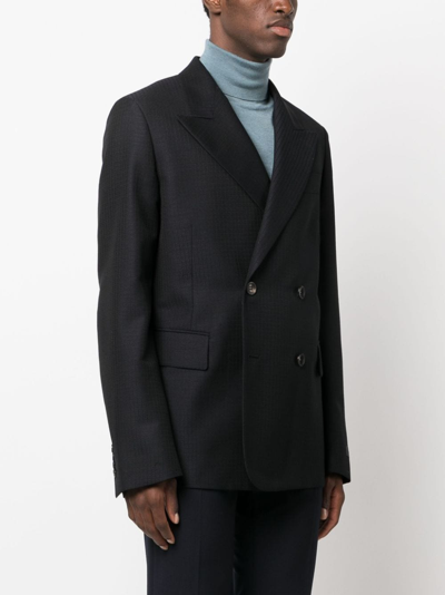 Shop Lanvin Checked Double-breasted Blazer In Blue