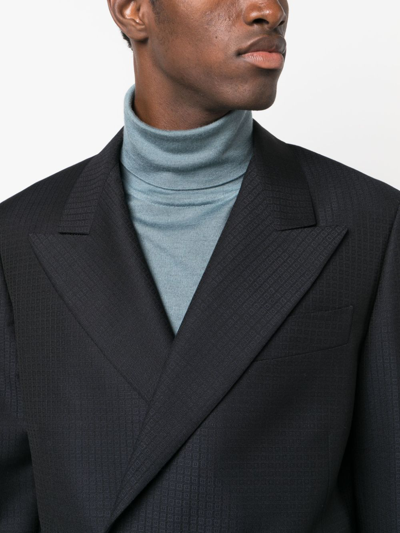 Shop Lanvin Checked Double-breasted Blazer In Blue