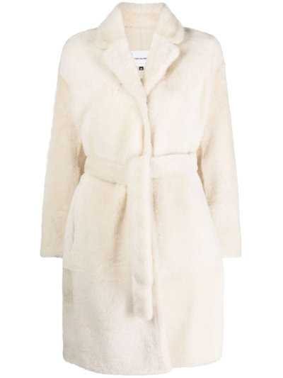 Shop Yves Salomon Belted Single-breasted Coat In White