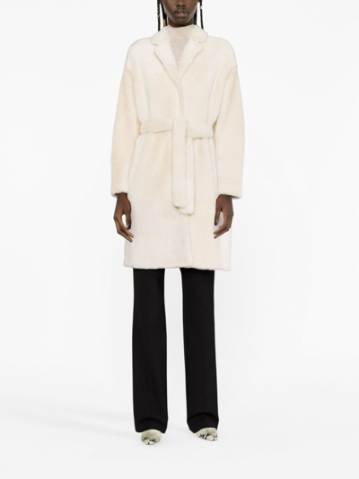 Shop Yves Salomon Belted Single-breasted Coat In White