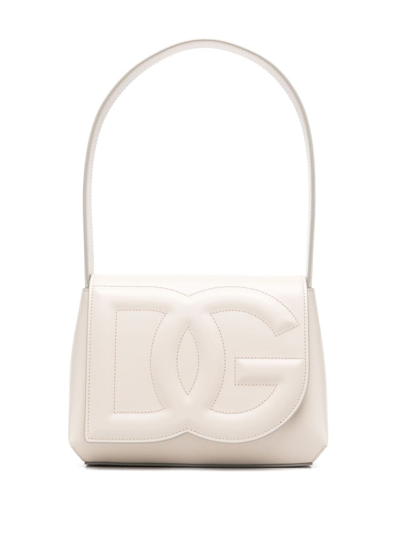 Shop Dolce & Gabbana Dg Logo Leather Shoulder Bag In Neutrals