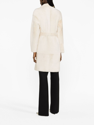 Shop Yves Salomon Belted Single-breasted Coat In White