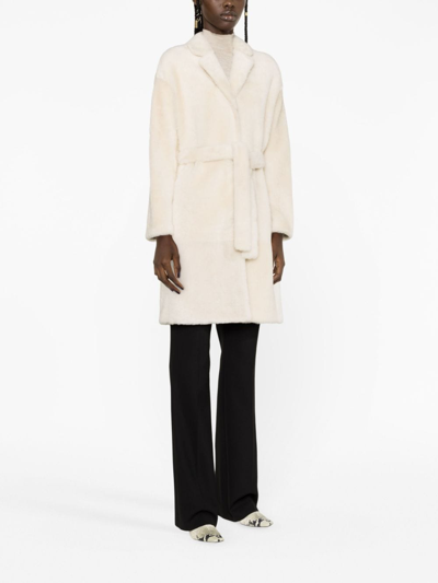 Shop Yves Salomon Belted Single-breasted Coat In White