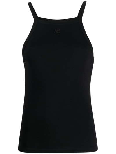 Shop Courrèges Logo-embroidered Cotton Tank Top In Black