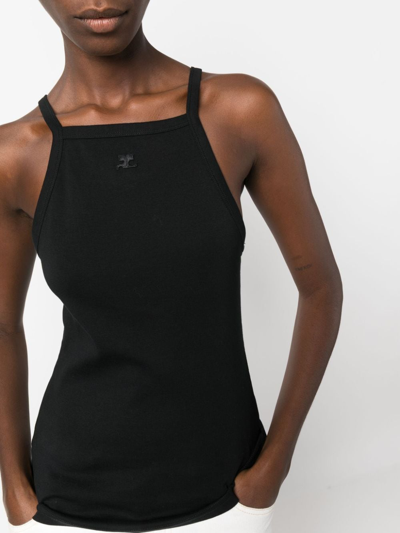 Shop Courrèges Logo-embroidered Cotton Tank Top In Black