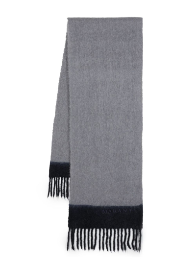 Shop Marant Logo-embroidered Two-tone Scarf In Grey