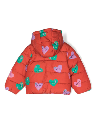 Shop Stella Mccartney Smiley Heart Hooded Padded Jacket In Red