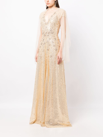 Shop Saiid Kobeisy Floral-detail Sequined Jumpsuit In Gold