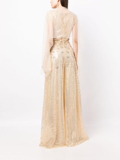 Shop Saiid Kobeisy Floral-detail Sequined Jumpsuit In Gold