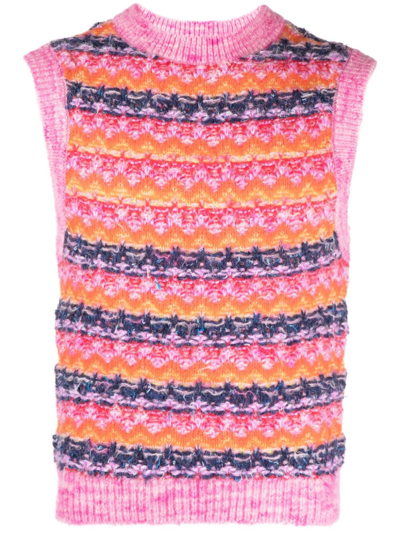 Shop Andersson Bell Zigzag Pattern-embroidered Knitted Top In Pink