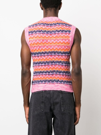 Shop Andersson Bell Zigzag Pattern-embroidered Knitted Top In Pink