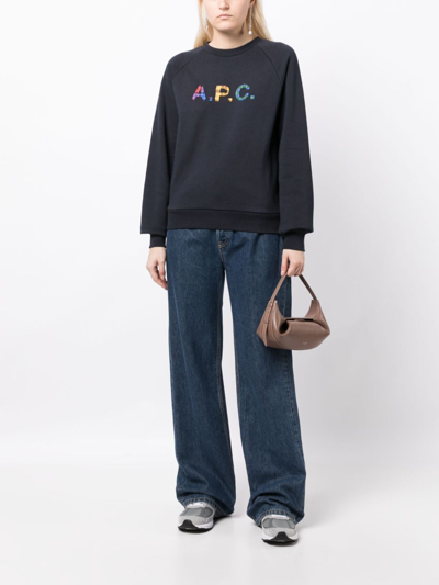 Shop Apc Logo-patch Cotton Sweatshirt In Blue