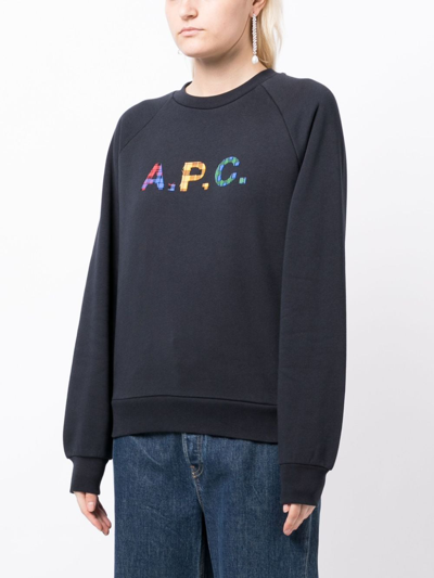 Shop Apc Logo-patch Cotton Sweatshirt In Blue